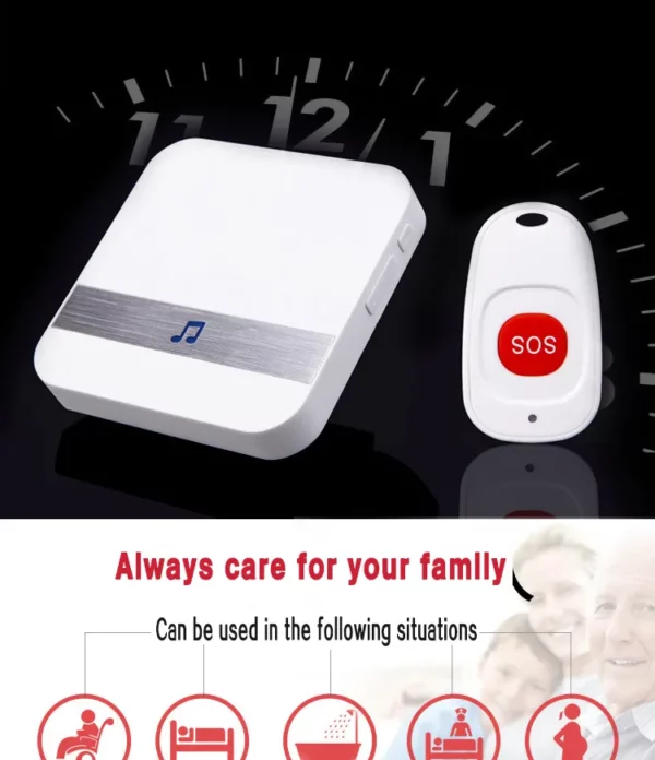 Wireless Smart Home Pager Doorbell with Emergency SOS Button and Remote Lanyard Nurse Alert System - Image 3