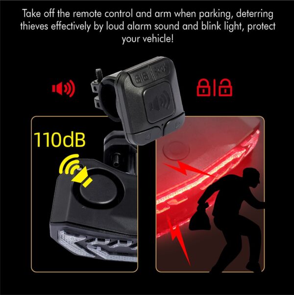 Bike Alarm Taillight USB Rechargeable LED Waterproof Theft Protection with Automatic Induction - Image 3
