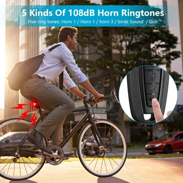 Bike Alarm A8Pro Wireless Remote Control Rear Brake Sensing Light with USB Charging and Horn Function - Image 4