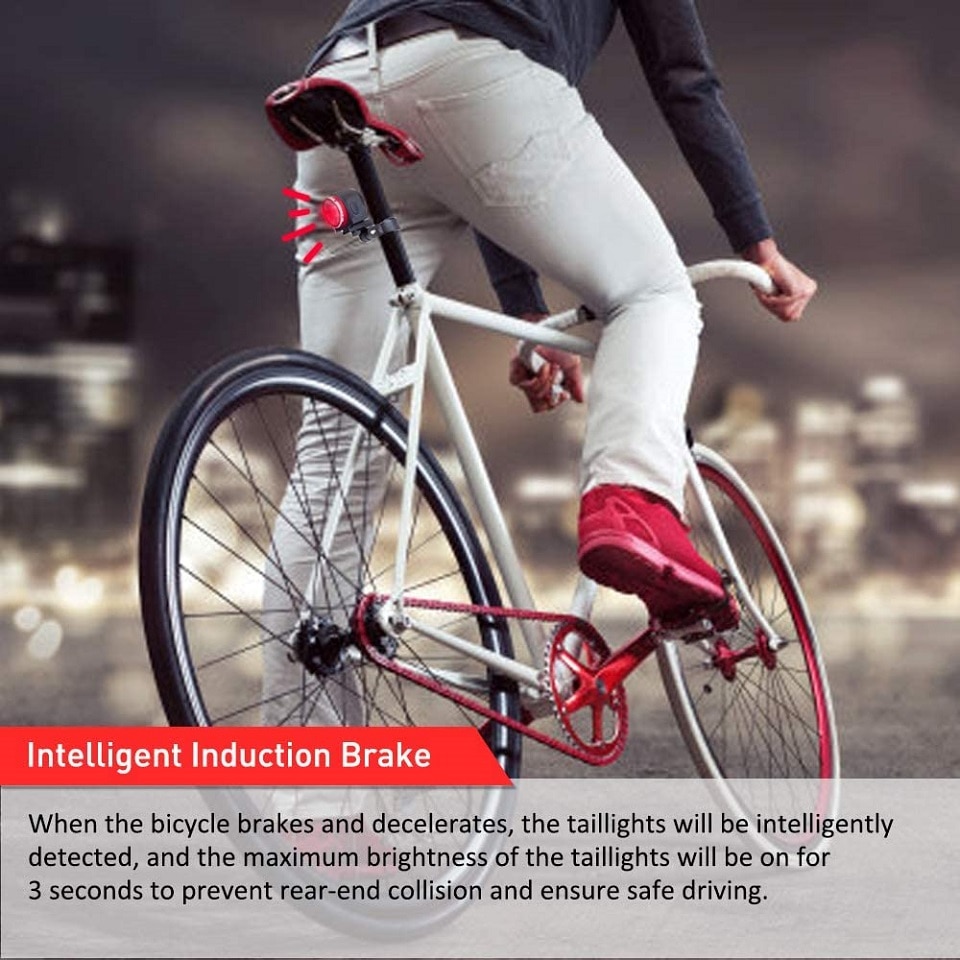 Bike Alarm A8Pro Wireless Remote Control Rear Brake Sensing Light with USB Charging and Horn Function
