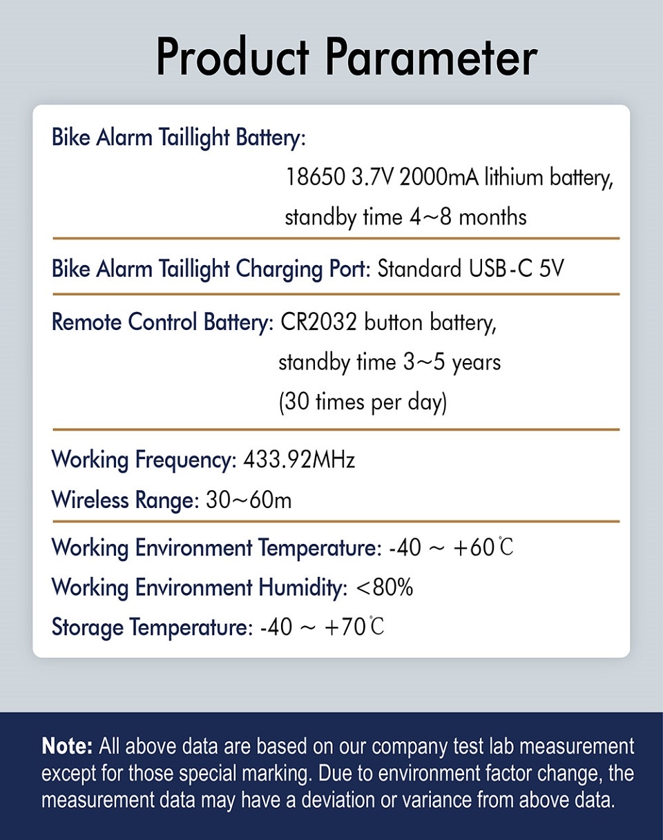 Bike Alarm Taillight USB Rechargeable LED Waterproof Theft Protection with Automatic Induction