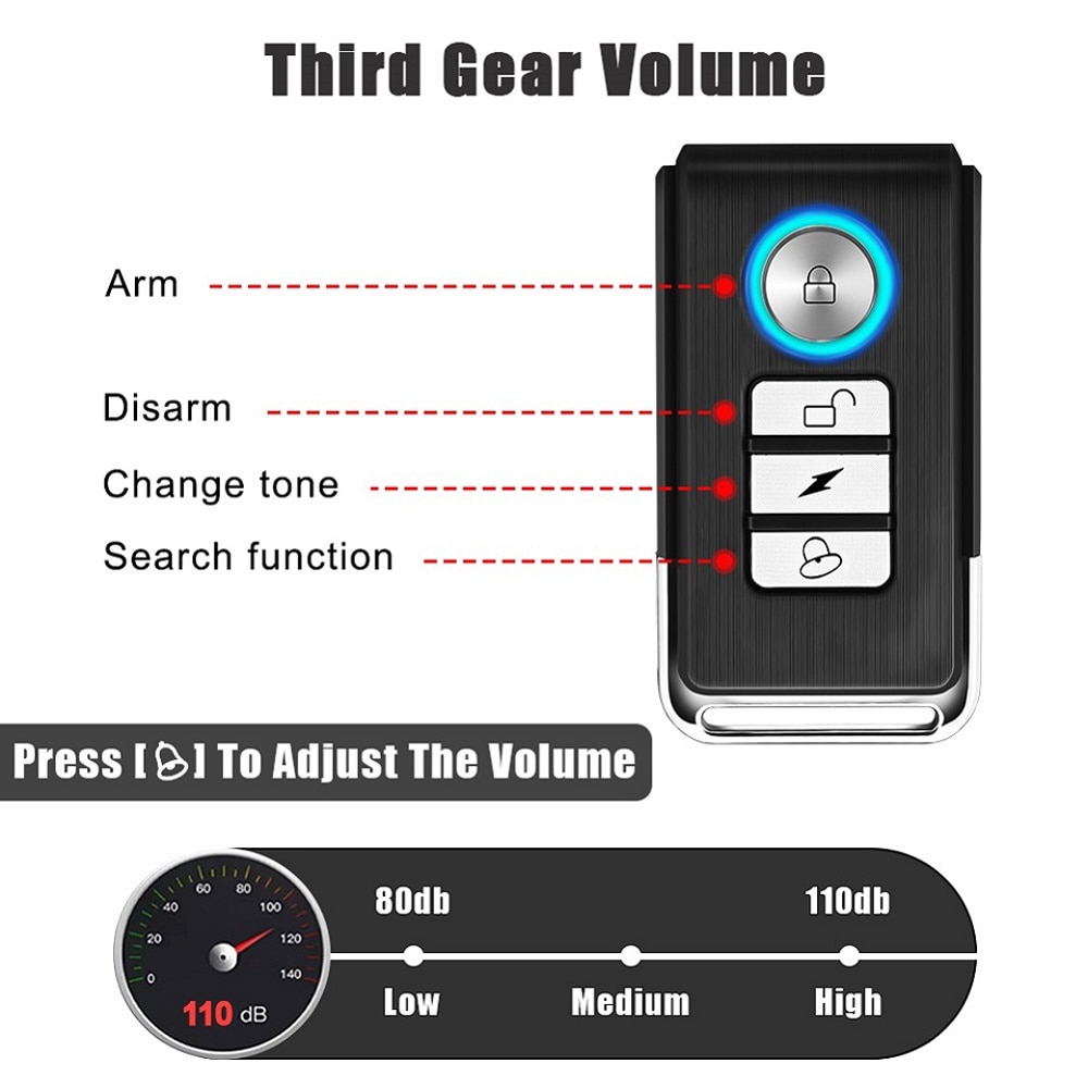 Bike Alarm Wireless Waterproof Security System for Bicycles, Motorcycles, Scooters - Anti-Theft Protection with Vibration Detection