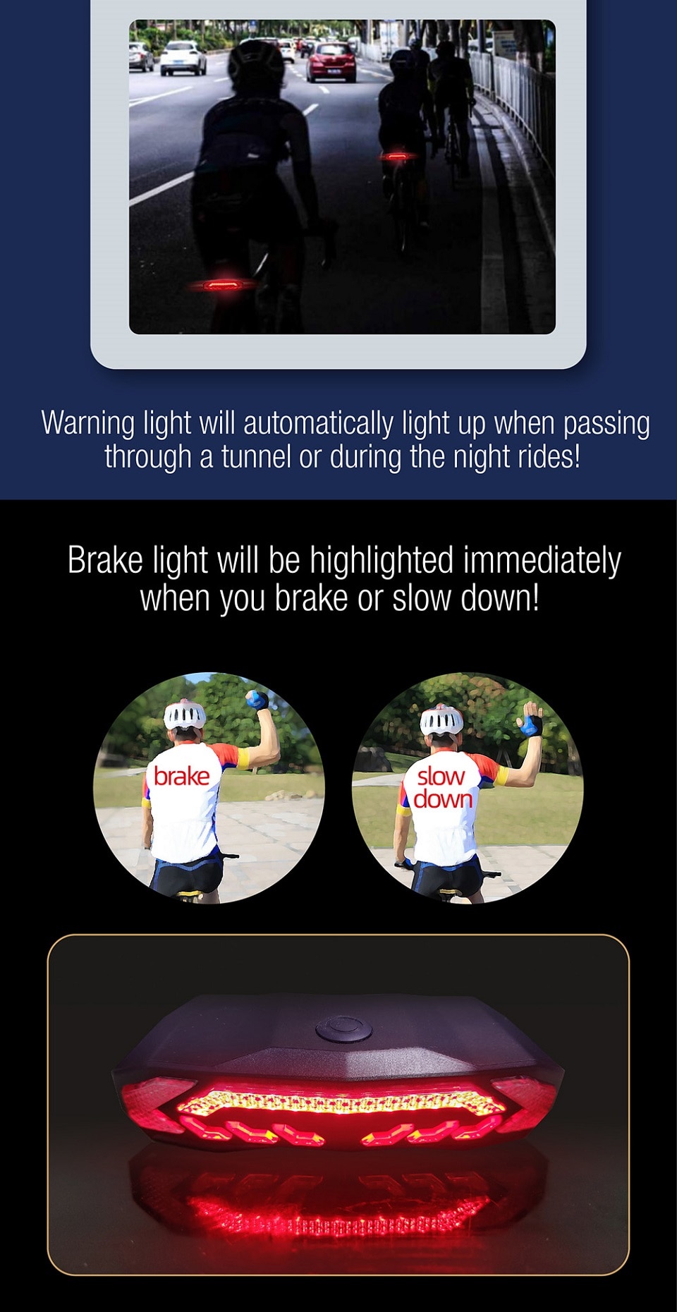 Bike Alarm Taillight USB Rechargeable LED Waterproof Theft Protection with Automatic Induction