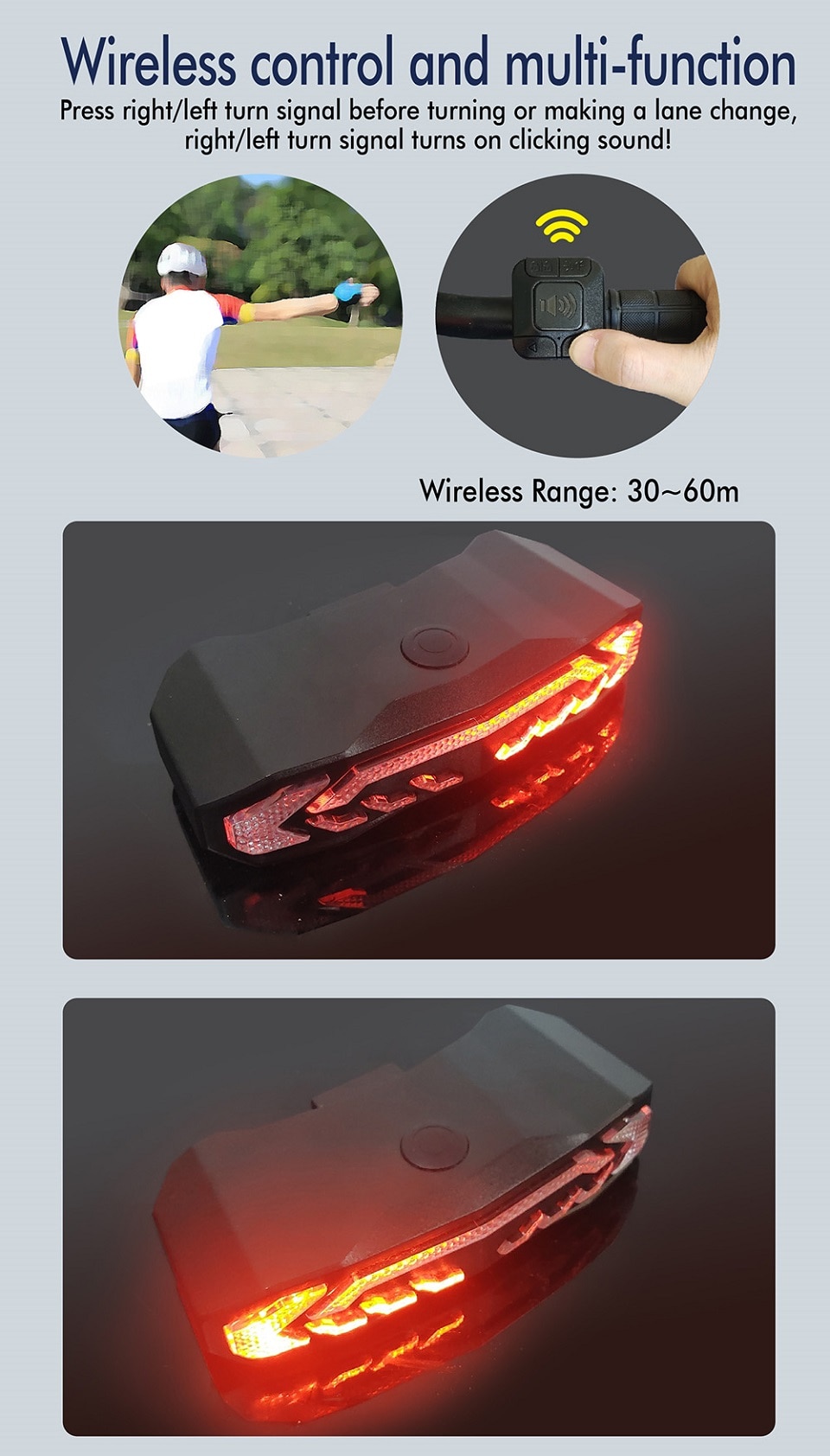 Bike Alarm Taillight USB Rechargeable LED Waterproof Theft Protection with Automatic Induction