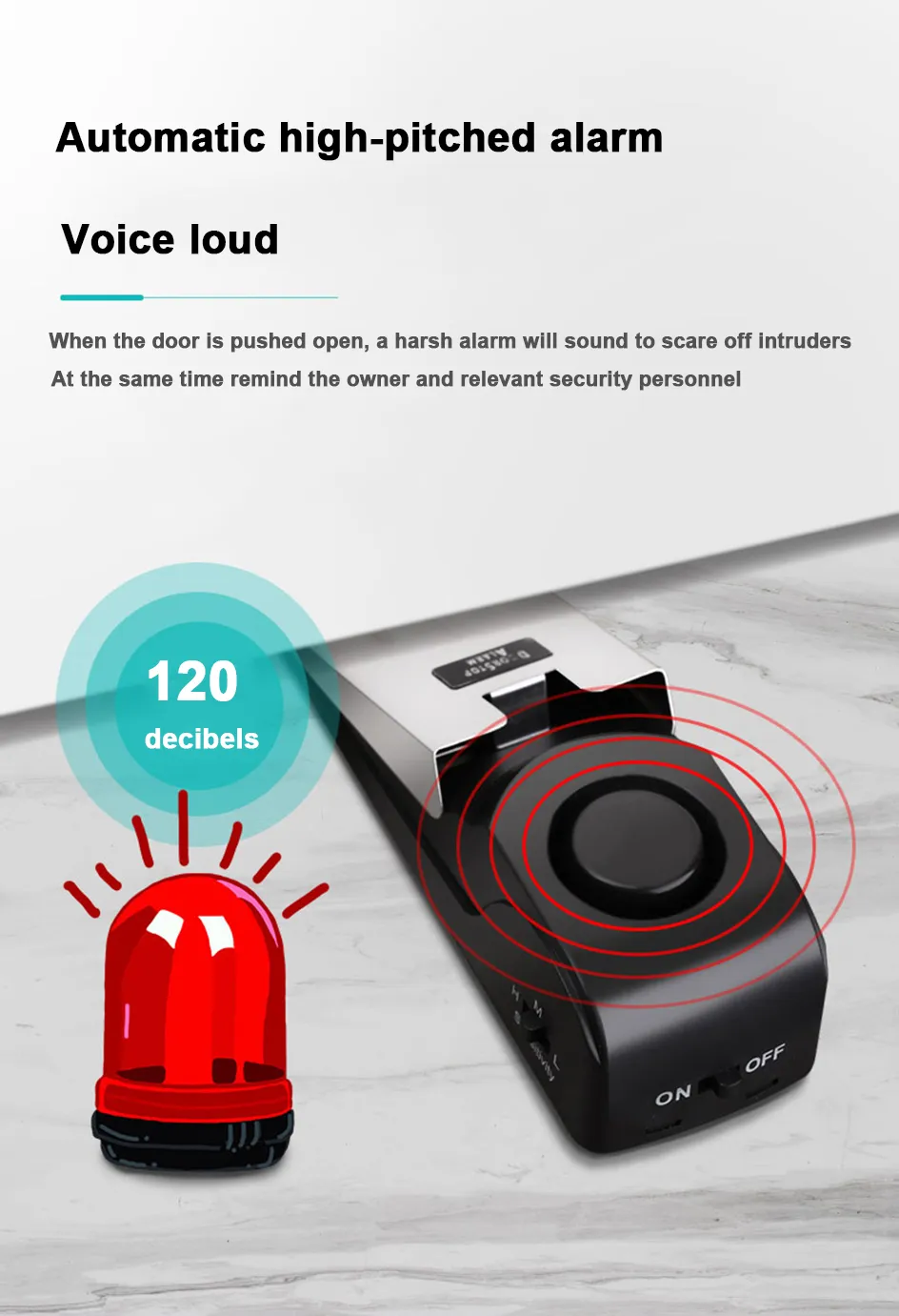 Alarm Vibration Sensor Door Stopper Portable 120dB Security Wedge with Adjustable Sensitivity for Home, Dormitory, and Traveling