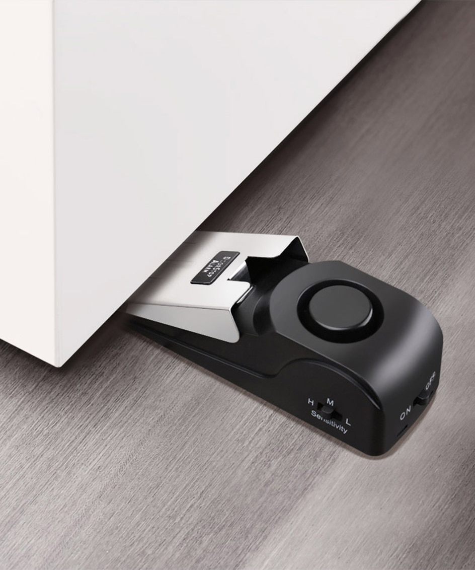 Alarm Vibration Sensor Door Stopper Portable 120dB Security Wedge with Adjustable Sensitivity for Home, Dormitory, and Traveling