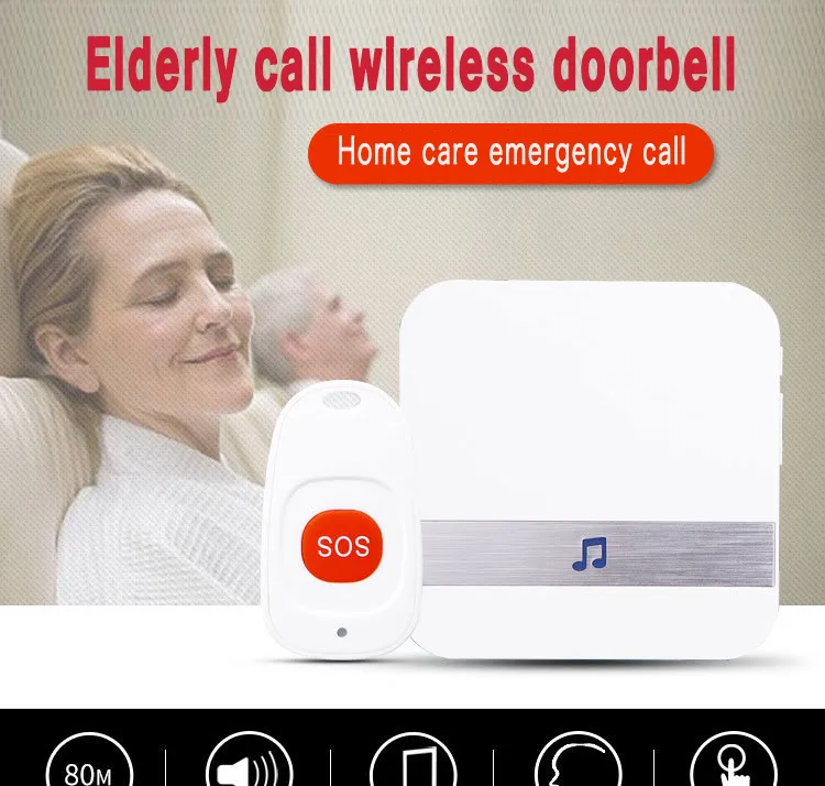 Wireless Smart Home Pager Doorbell with Emergency SOS Button and Remote Lanyard Nurse Alert System