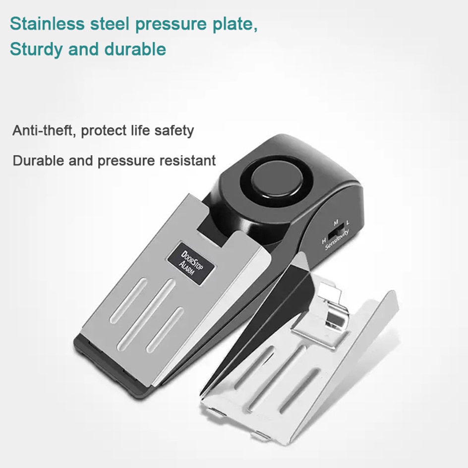 Alarm Vibration Sensor Door Stopper Portable 120dB Security Wedge with Adjustable Sensitivity for Home, Dormitory, and Traveling