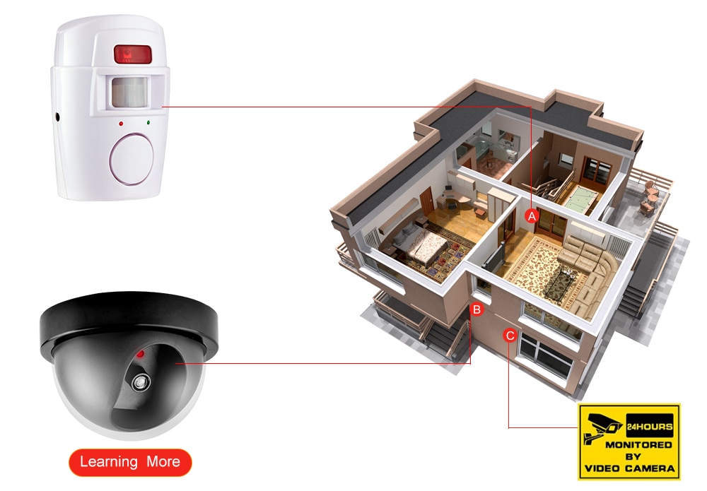 Infrared PIR Alarm System with Alarm Vibration Sensor 2 Wireless Home Security Remote Controls, Motion Detector, and 105dB Siren