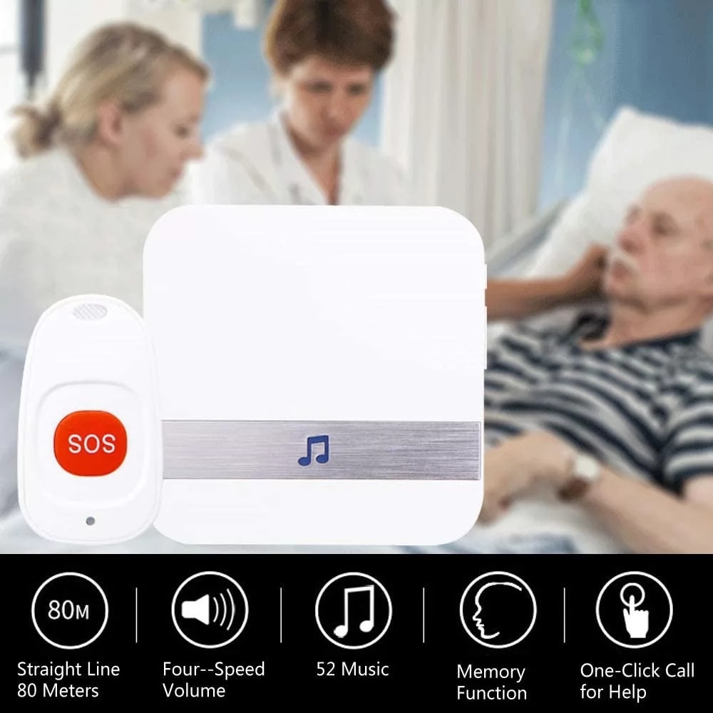 Wireless Smart Home Pager Doorbell with Emergency SOS Button and Remote Lanyard Nurse Alert System