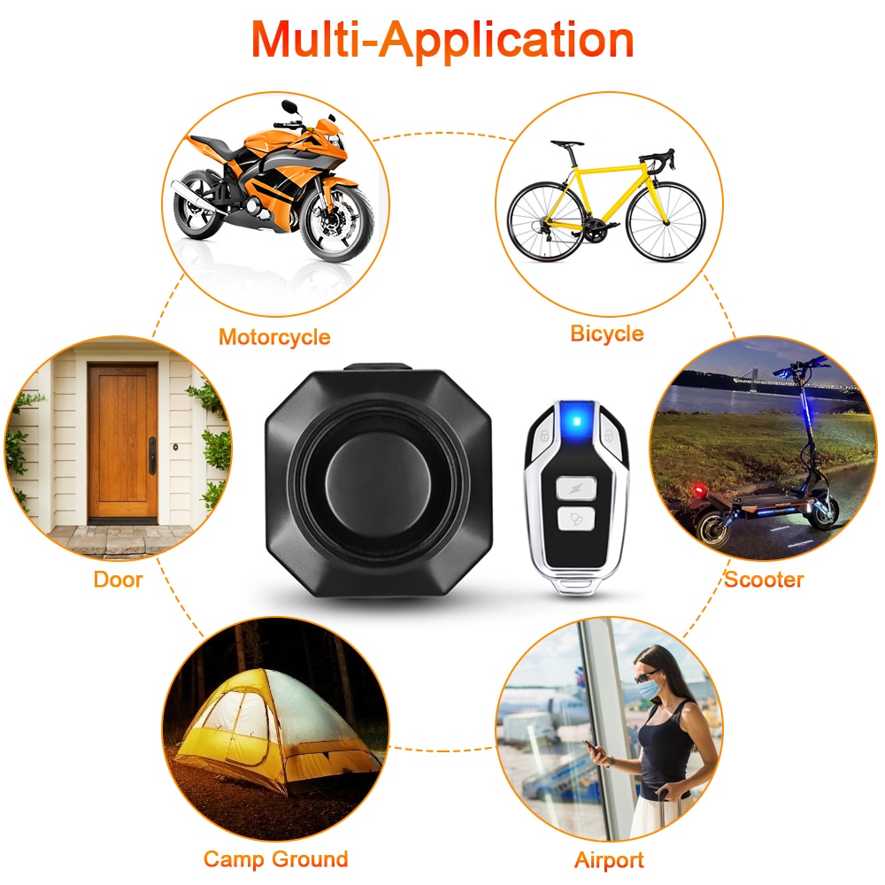 Bike Alarm Wireless Waterproof Security System for Bicycles, Motorcycles, Scooters - Anti-Theft Protection with Vibration Detection