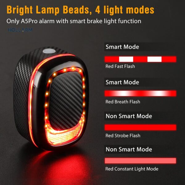 Smart Bicycle Taillight with Anti-Theft Alarm, USB Charging, Auto Brake Sensing, Remote Control, and Waterproof Design Bike Alarm - Image 4