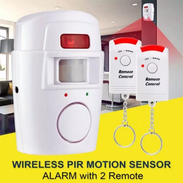 Infrared PIR Alarm System with Alarm Vibration Sensor 2 Wireless Home Security Remote Controls, Motion Detector, and 105dB Siren - Image 3