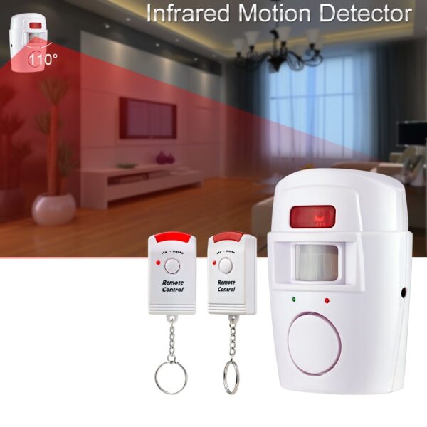 Infrared PIR Alarm System with Alarm Vibration Sensor 2 Wireless Home Security Remote Controls, Motion Detector, and 105dB Siren - Image 4