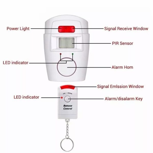 Infrared PIR Alarm System with Alarm Vibration Sensor 2 Wireless Home Security Remote Controls, Motion Detector, and 105dB Siren - Image 6