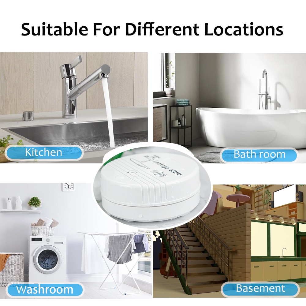 Wireless Water Leak Detector Set with 90dB Voice Alarm Safeguard Your Home from Water Damage