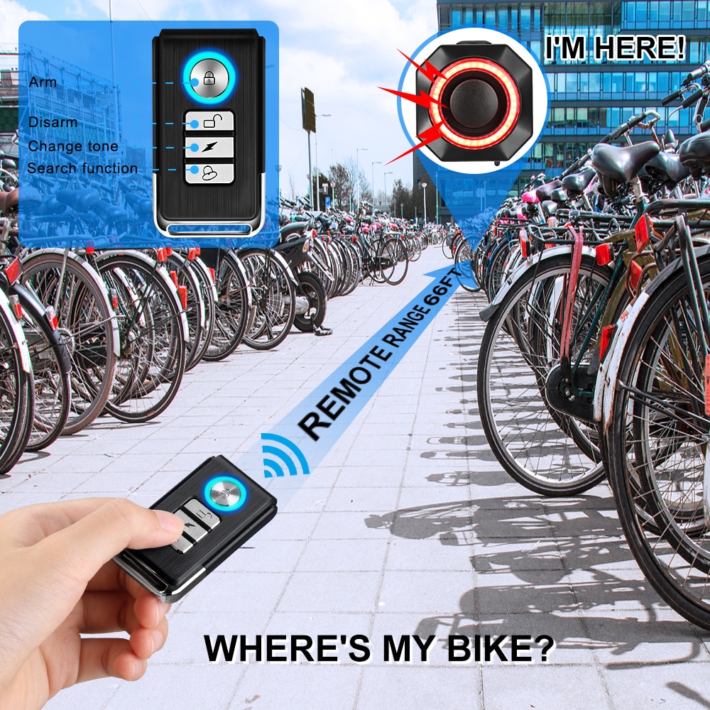 Bike Alarm Wireless Waterproof Security System for Bicycles, Motorcycles, Scooters - Anti-Theft Protection with Vibration Detection