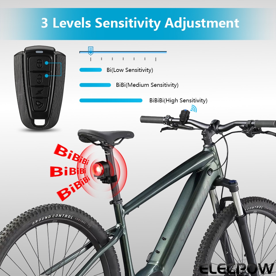 Bike Alarm A8Pro Wireless Remote Control Rear Brake Sensing Light with USB Charging and Horn Function