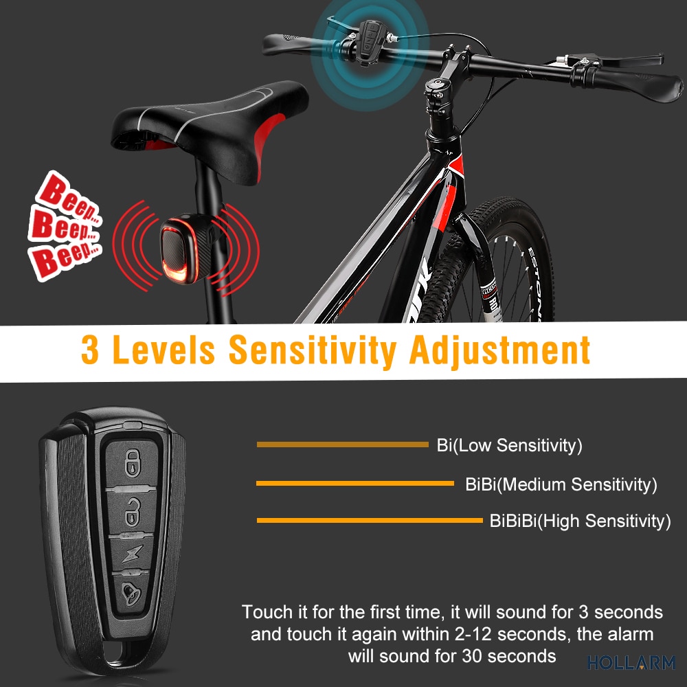 Smart Bicycle Taillight with Anti-Theft Alarm, USB Charging, Auto Brake Sensing, Remote Control, and Waterproof Design Bike Alarm