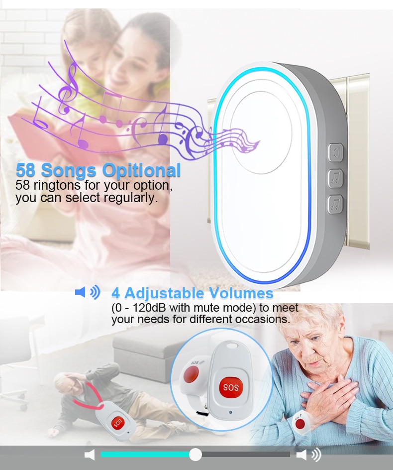 Wireless Elderly Panic Alarm with SOS Button, Caregiver Pager, and 433MHz Watch Call for Senior Care Nurse Alert System