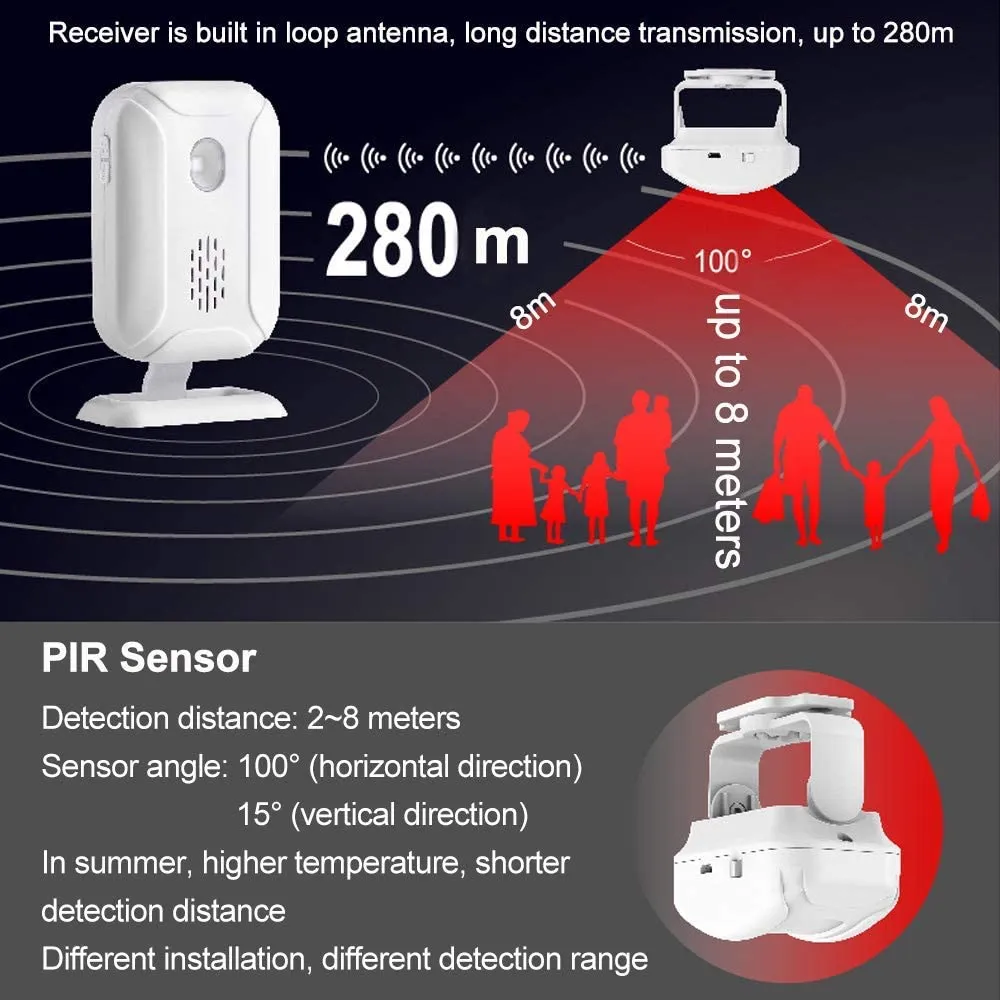 Wireless Entry Alert System with Alarm Vibration Sensor: 36 Ringtones for Shop, Store, and Home Security Infrared PIR Motion Sensor Detector Bell