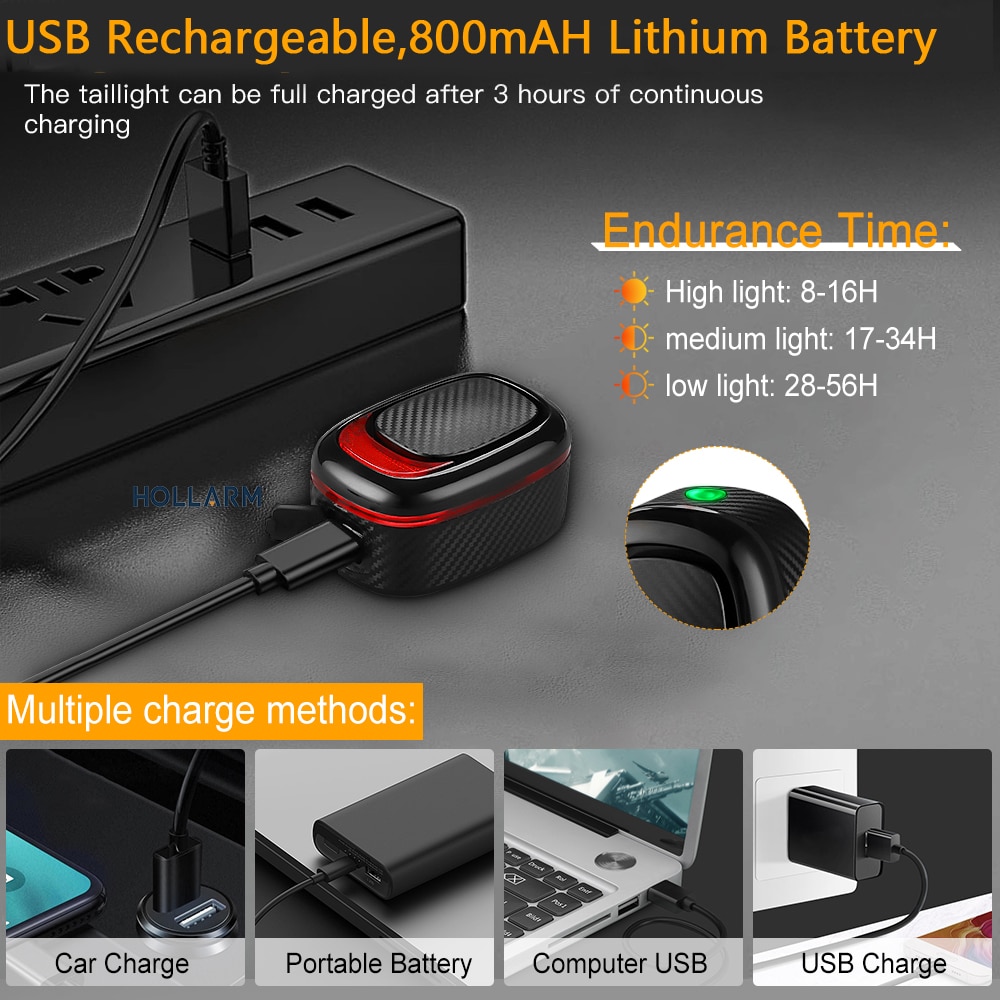 Smart Bicycle Taillight with Anti-Theft Alarm, USB Charging, Auto Brake Sensing, Remote Control, and Waterproof Design Bike Alarm