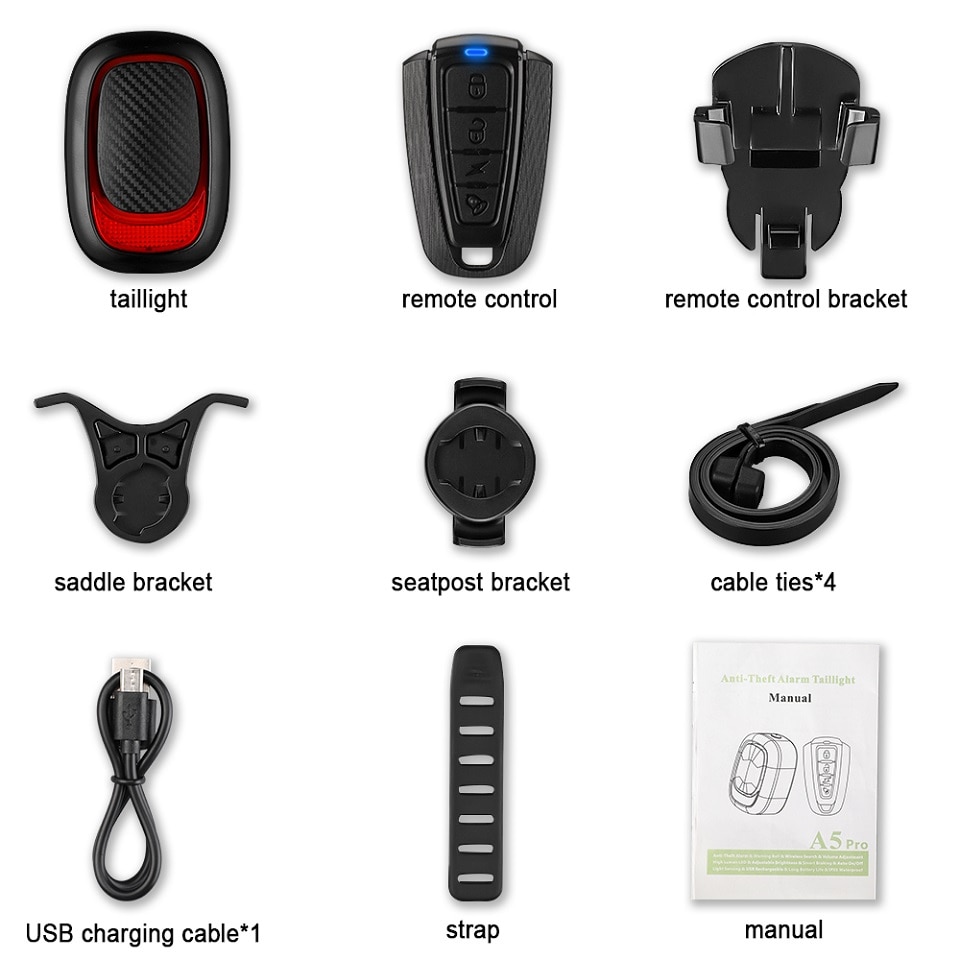 Smart Bicycle Taillight with Anti-Theft Alarm, USB Charging, Auto Brake Sensing, Remote Control, and Waterproof Design Bike Alarm