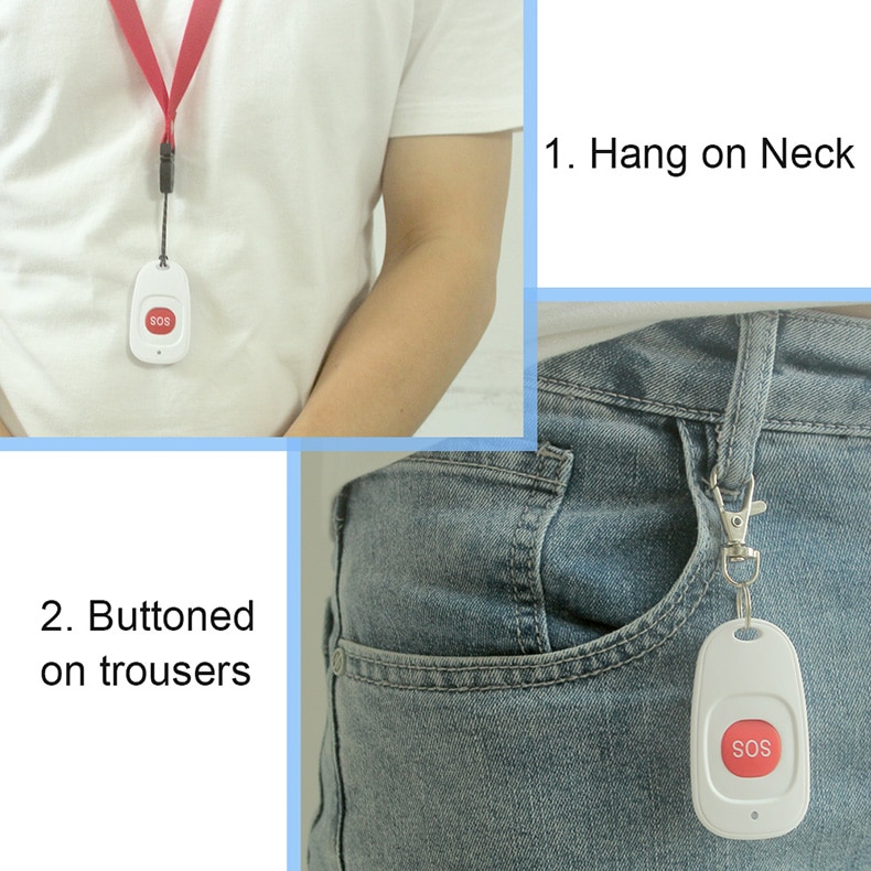 Wireless Elderly Panic Alarm with SOS Button, Caregiver Pager, and 433MHz Watch Call for Senior Care Nurse Alert System