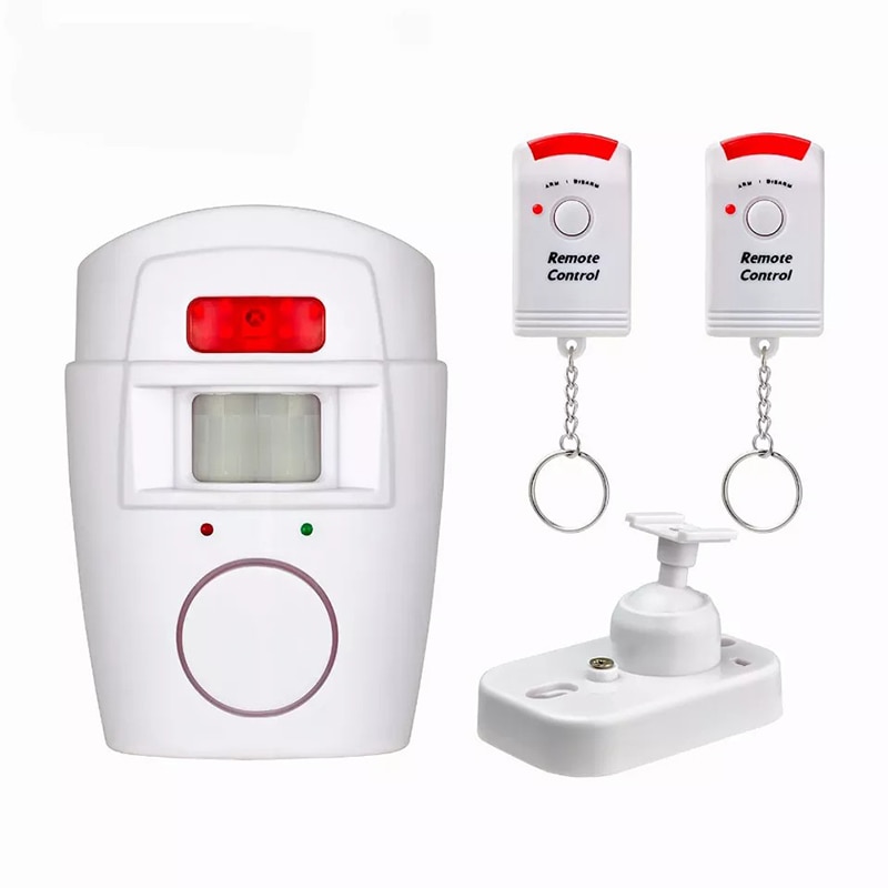 Infrared PIR Alarm System with Alarm Vibration Sensor 2 Wireless Home Security Remote Controls, Motion Detector, and 105dB Siren