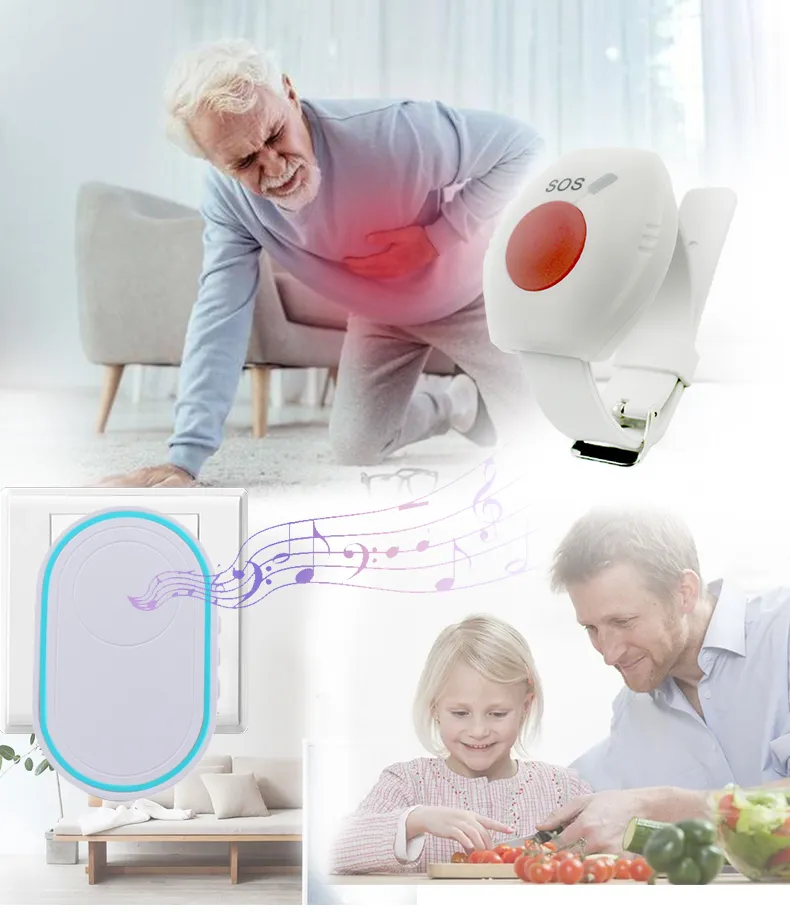 Wireless Elderly Panic Alarm with SOS Button, Caregiver Pager, and 433MHz Watch Call for Senior Care Nurse Alert System