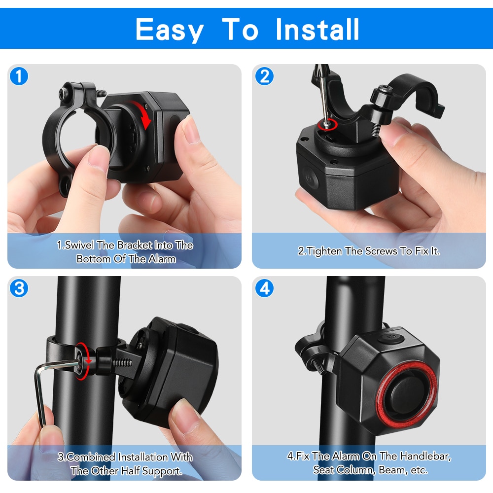 Bike Alarm Wireless Waterproof Security System for Bicycles, Motorcycles, Scooters - Anti-Theft Protection with Vibration Detection