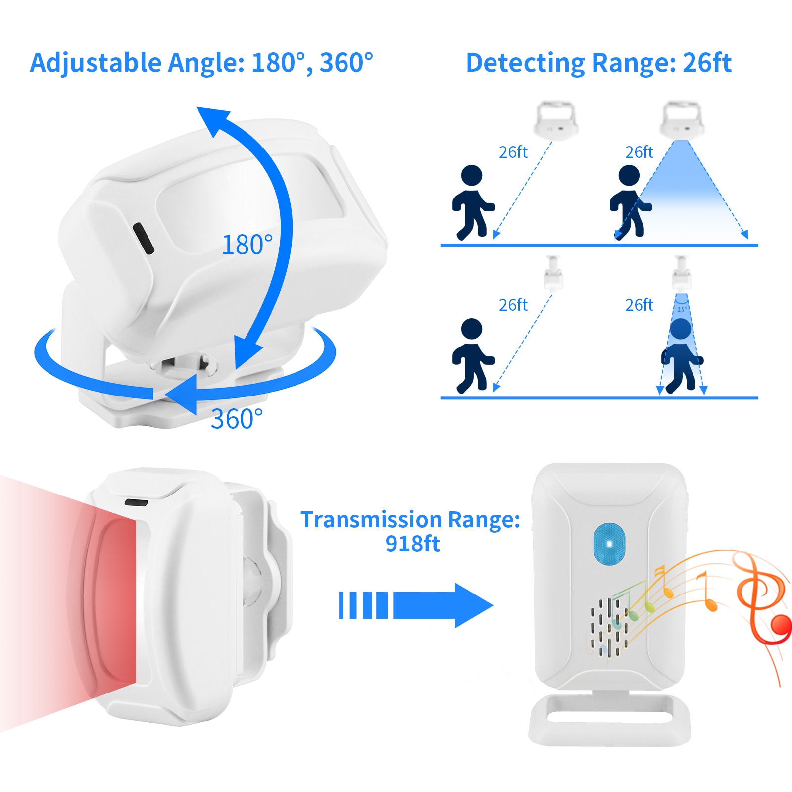 Wireless Entry Alert System with Alarm Vibration Sensor: 36 Ringtones for Shop, Store, and Home Security Infrared PIR Motion Sensor Detector Bell
