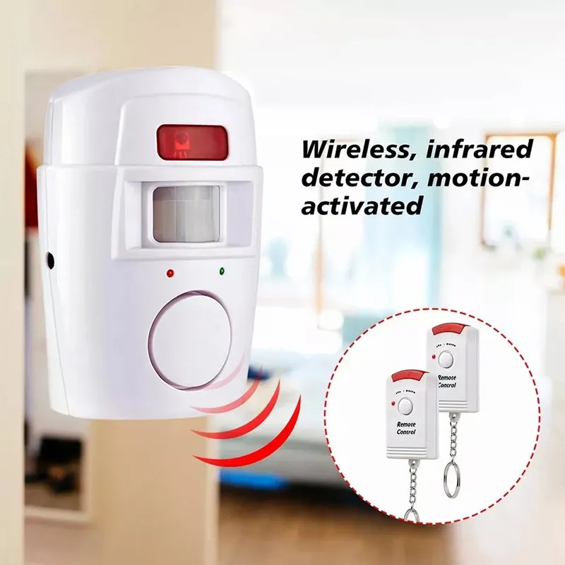 Infrared PIR Alarm System with Alarm Vibration Sensor 2 Wireless Home Security Remote Controls, Motion Detector, and 105dB Siren
