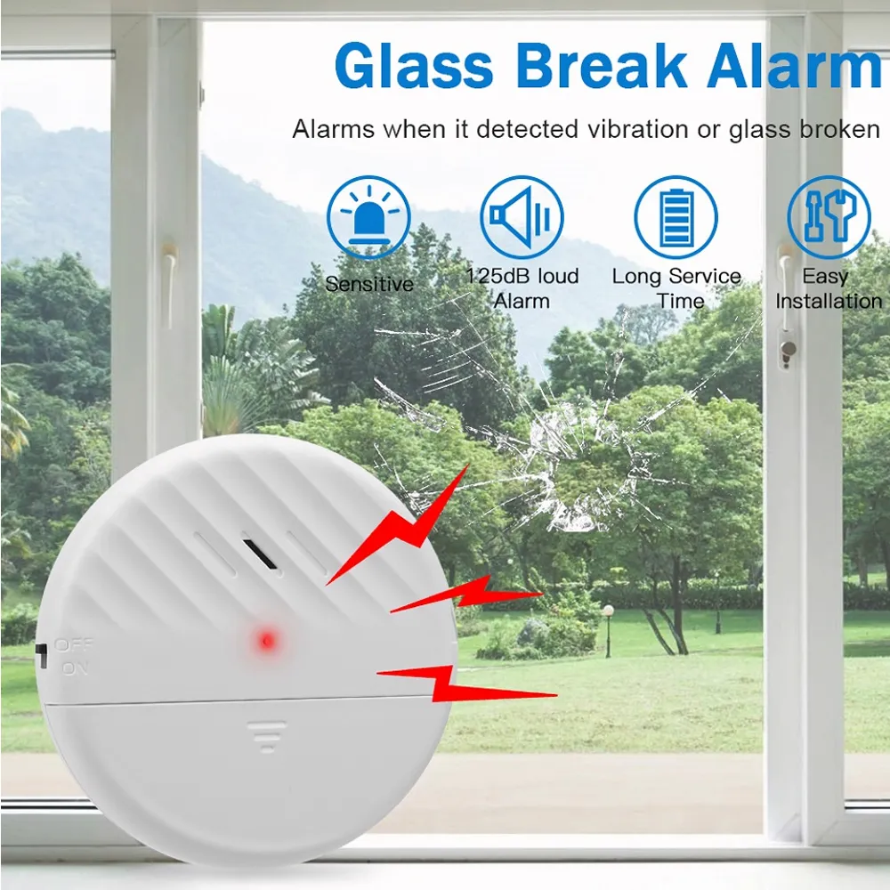 Glass Break Alarm 125dB Vibration Detector for Door and Window Security, Anti-Theft Warning