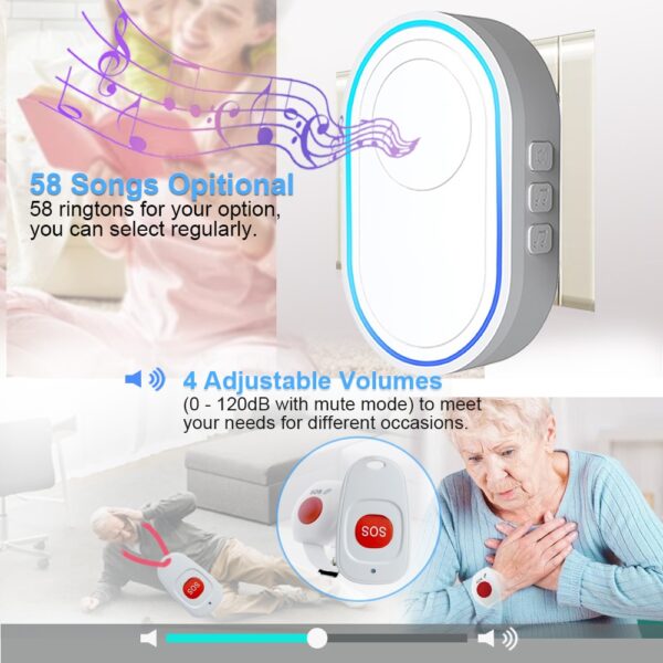 Wireless Elderly Panic Alarm with SOS Button, Caregiver Pager, and 433MHz Watch Call for Senior Care Nurse Alert System - Image 2