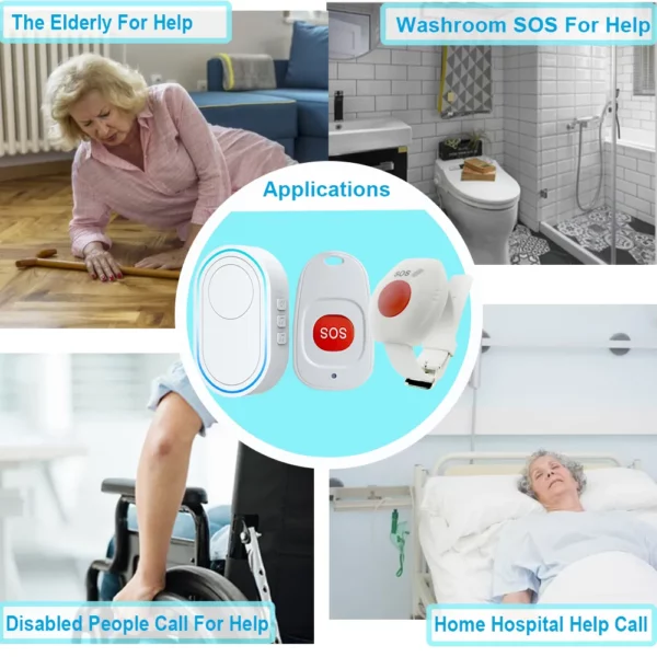 Wireless Elderly Panic Alarm with SOS Button, Caregiver Pager, and 433MHz Watch Call for Senior Care Nurse Alert System - Image 3