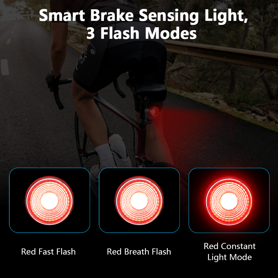 Bike Alarm A8Pro Wireless Remote Control Rear Brake Sensing Light with USB Charging and Horn Function