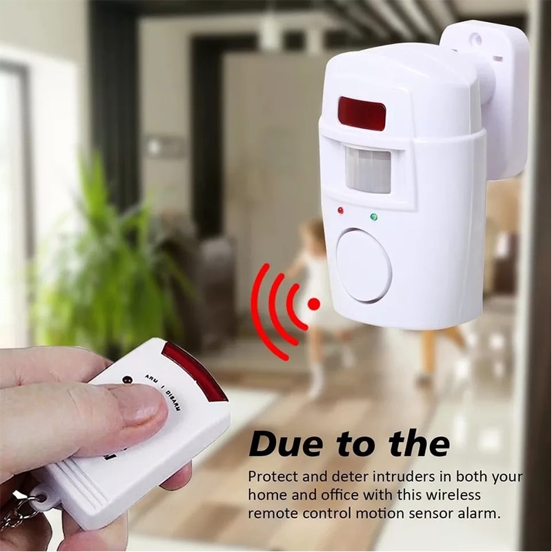 Infrared PIR Alarm System with Alarm Vibration Sensor 2 Wireless Home Security Remote Controls, Motion Detector, and 105dB Siren