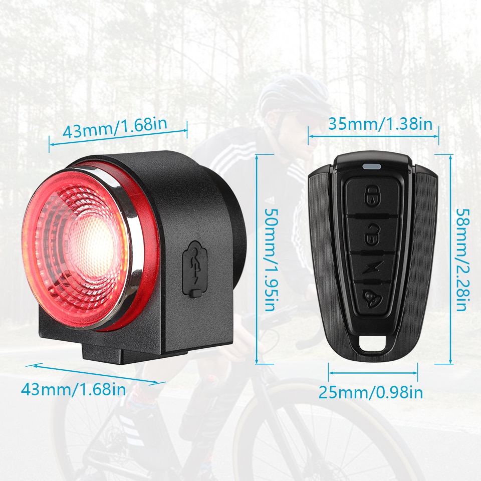 Bike Alarm A8Pro Wireless Remote Control Rear Brake Sensing Light with USB Charging and Horn Function