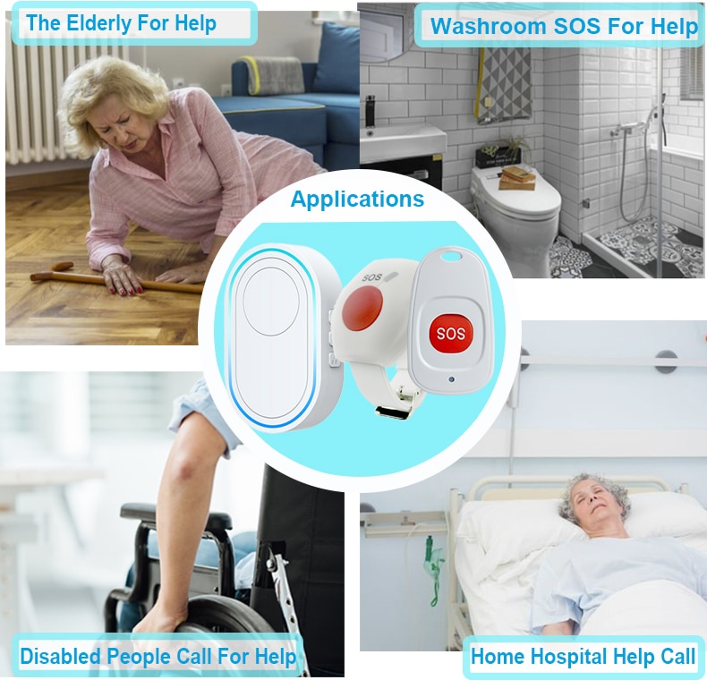 Wireless Elderly Panic Alarm with SOS Button, Caregiver Pager, and 433MHz Watch Call for Senior Care Nurse Alert System