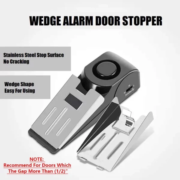 Alarm Vibration Sensor Door Stopper Portable 120dB Security Wedge with Adjustable Sensitivity for Home, Dormitory, and Traveling - Image 3