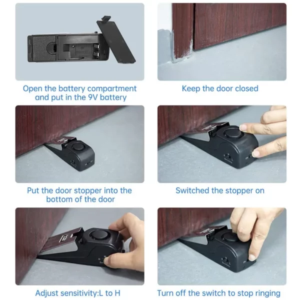 Alarm Vibration Sensor Door Stopper Portable 120dB Security Wedge with Adjustable Sensitivity for Home, Dormitory, and Traveling - Image 6