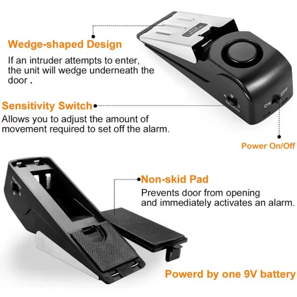 Alarm Vibration Sensor Door Stopper Portable 120dB Security Wedge with Adjustable Sensitivity for Home, Dormitory, and Traveling - Image 2