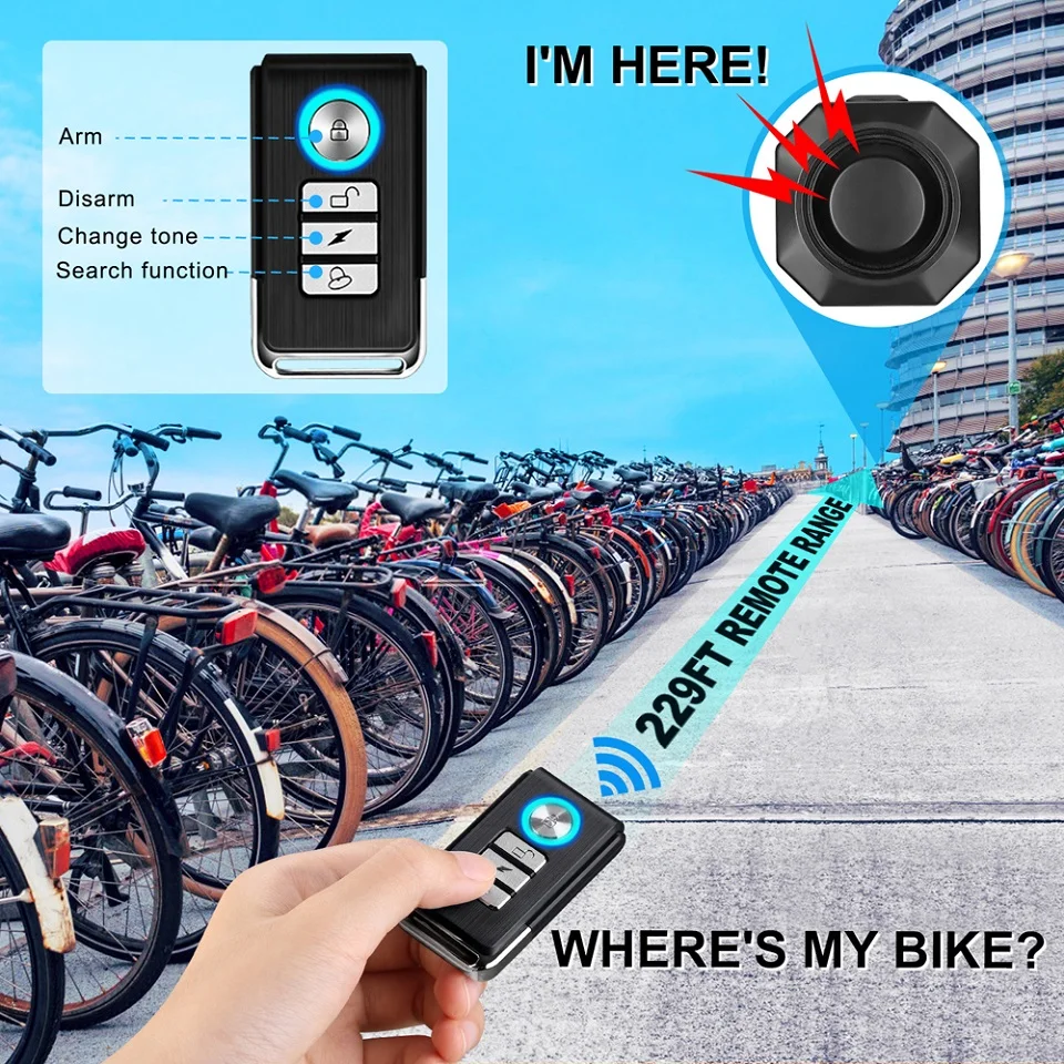 Wireless Vibration Alarm with USB Charging, Remote Control, and Burglar Detection for Motorcycles and Bicycles