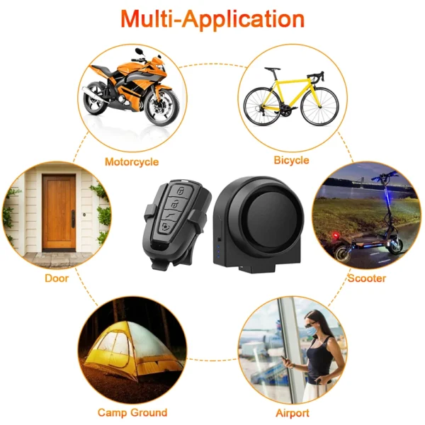 Advanced Wireless Bike Alarm System: USB Charging, Remote Control, Anti-theft Vibration Detection - Image 2